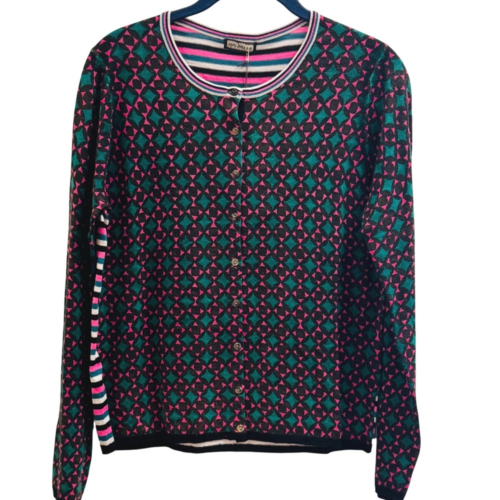 NWT Maliparmi Italian Wool Cardigan Sweater‎ Geometric Striped size Medium
